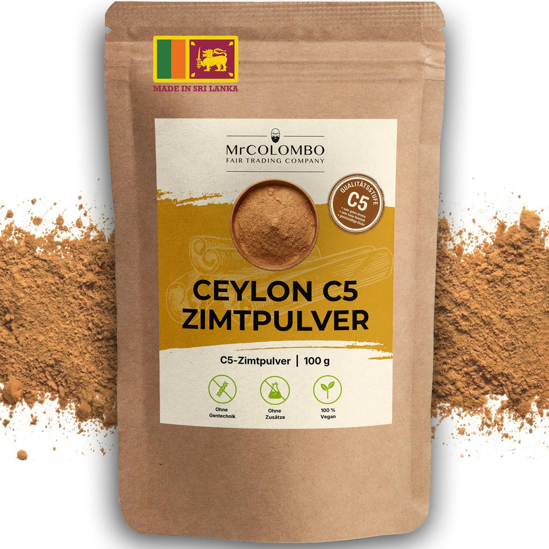 Ceylon Zimt Pulver 100g – C5 Premium Qualität, Direktimport aus Sri Lanka, Echter Zimt gemahlen, cum
