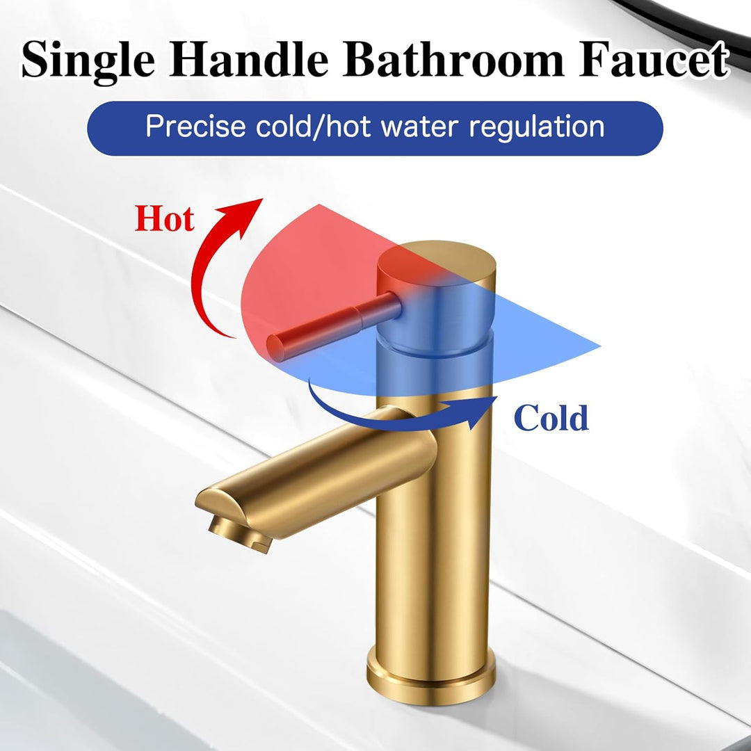 kisimixer Wasserhahn Bad, Einhebel-Waschtischarmatur 304 Edelstahl, Einloch Mischbatterie Waschbecke