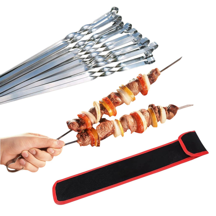 Profi BBQ Edelstahl Grillspiesse, Extra Breit: 1 cm und Extra Stark 2 mm Dicke (10 St, 50cm) Fleisch