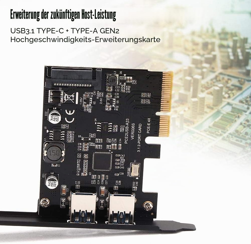 USB3.1 Erweiterungskarte für ASMedia ASM3142, 10 Gbit/S Type-C + Type-A Desktop Erweiterungskarte, A