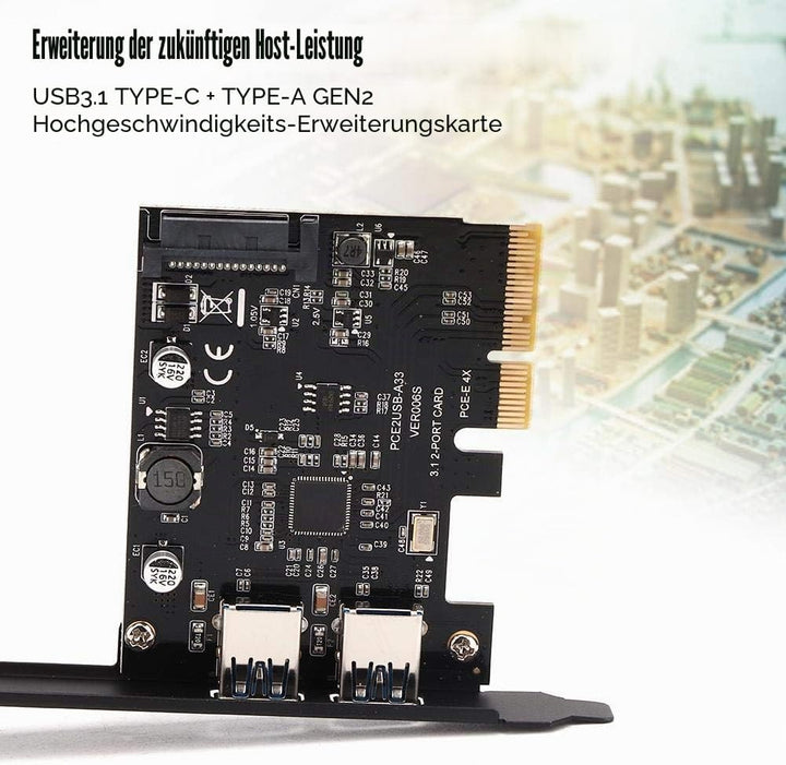 USB3.1 Erweiterungskarte für ASMedia ASM3142, 10 Gbit/S Type-C + Type-A Desktop Erweiterungskarte, A