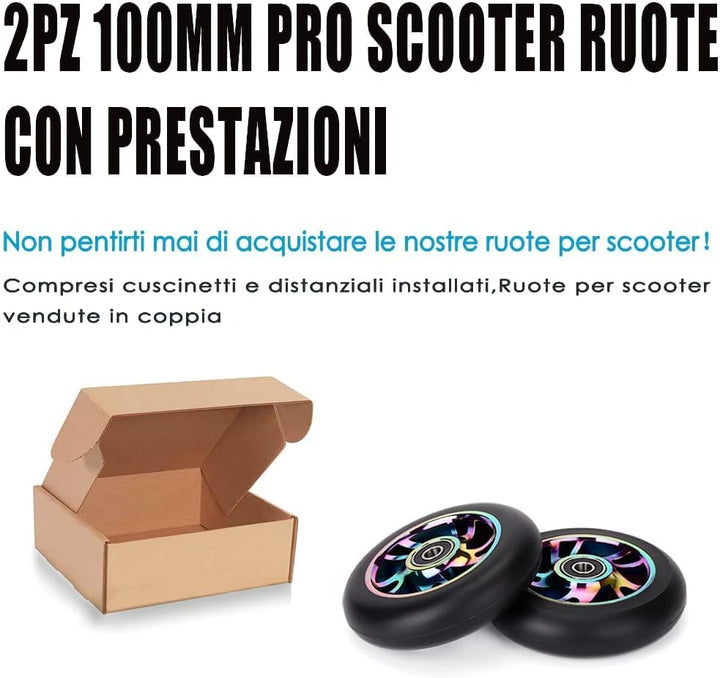 100mm Scooter Rollen - 2 Stück 100mm Scooter Ersatzräder räder mit ABEC-9 Lager - Aluminium 88A stun