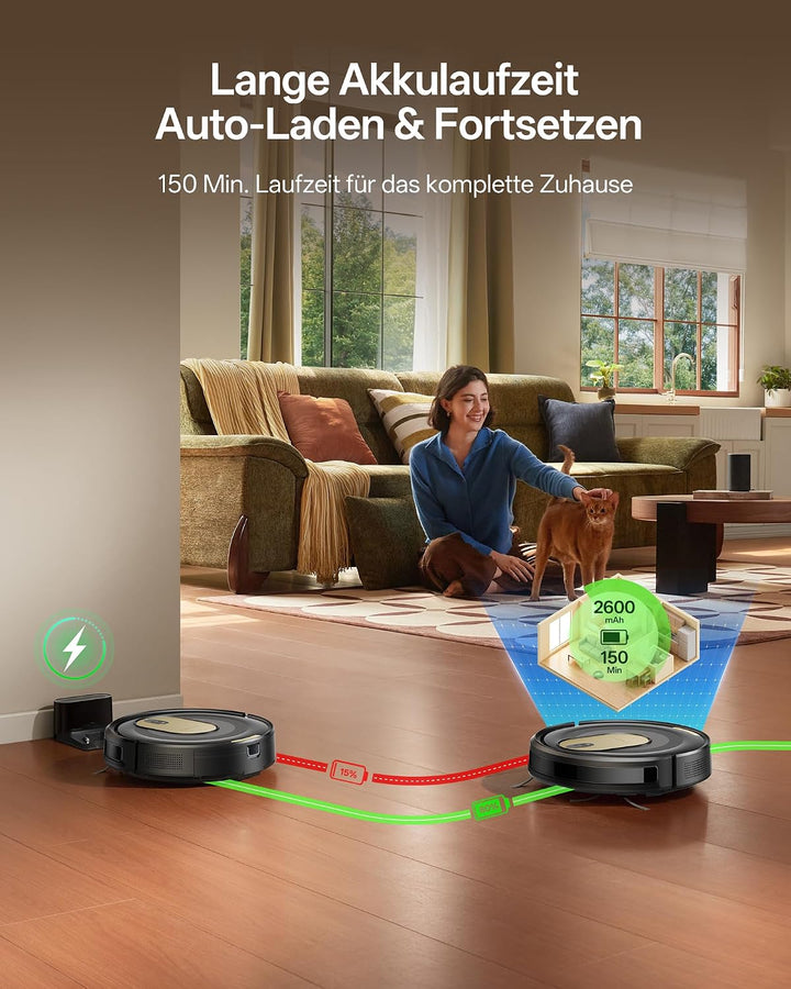 Vexilar W8 Saugroboter mit Wischfunktion, 2600Pa & 130 Min Laufzeit Staubsauger Roboter, Gyroskop-Na