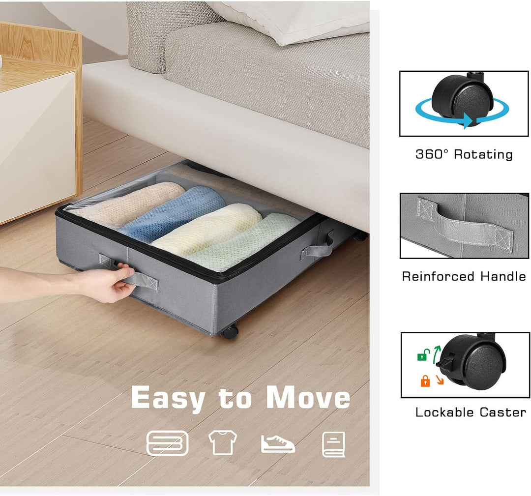 Xtsuen 2 Stück Unterbett Aufbewahrung, Unterbettkommode mit Rollen 360° Drehung and Metallrahmen, Fa