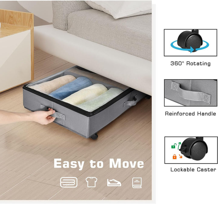 Xtsuen 2 Stück Unterbett Aufbewahrung, Unterbettkommode mit Rollen 360° Drehung and Metallrahmen, Fa