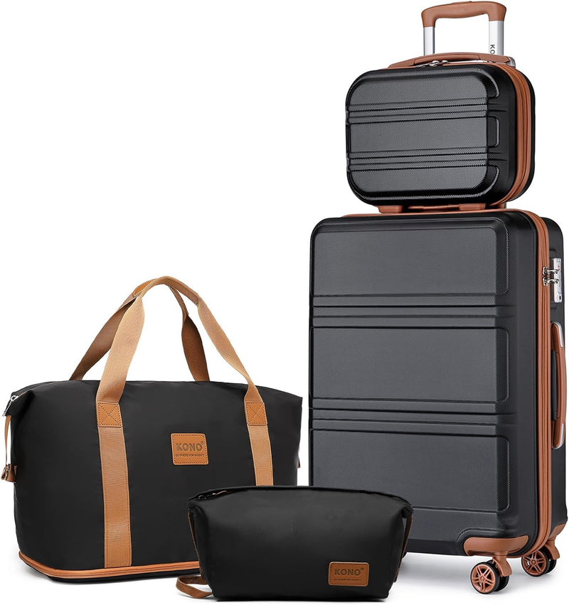 KONO Reisekoffer Set Gepäcksets 4 Teilig Kofferset, 55cm Handgepäck mit Beautycase Kosmetikkoffe mit