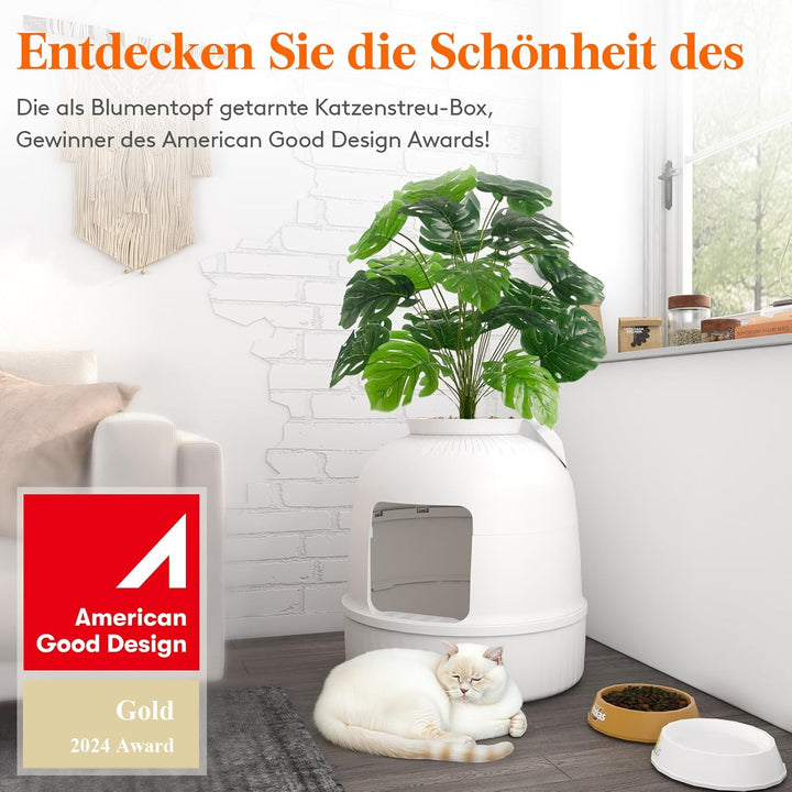 Lifewit Katzenklo Blumentopf mit Pflanze & Schaufel, Katzenklo Versteckt, Katzentoilette XXL mit Ger