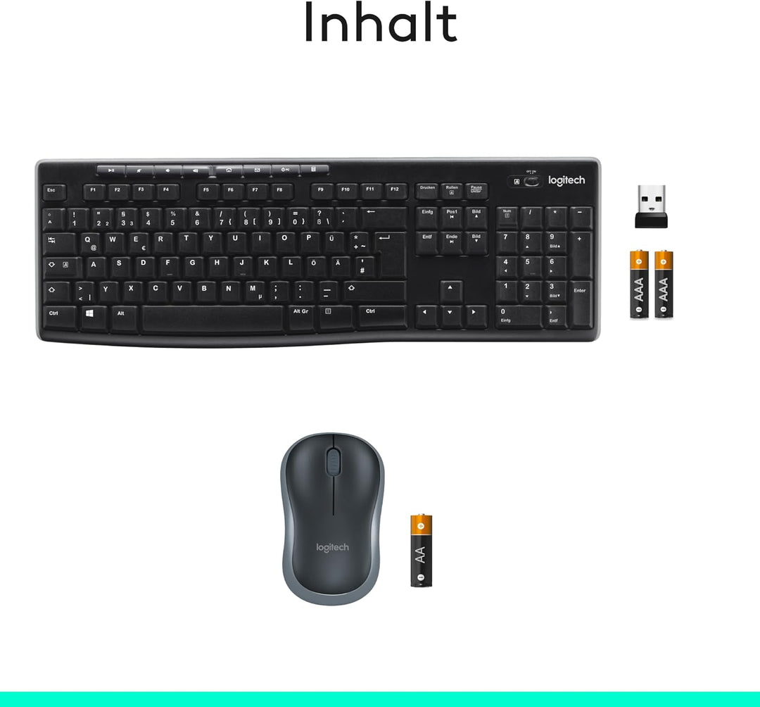 Logitech MK270 Kabelloses Set mit Tastatur und Maus für Windows, 2,4 GHz kabellos, Kompakte Maus, 8