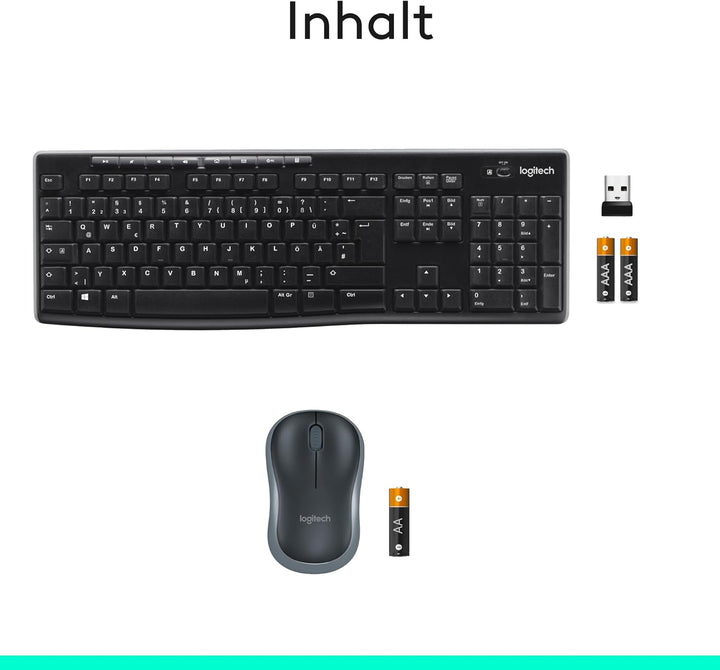 Logitech MK270 Kabelloses Set mit Tastatur und Maus für Windows, 2,4 GHz kabellos, Kompakte Maus, 8