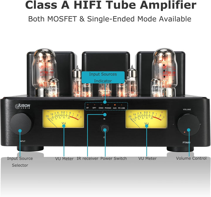 Juson Audio FTA88 Upgrade KT88 Ventilrohrverstärker, Klasse A, HiFi-Vakuumverstärker mit BT 5.4 Mosf
