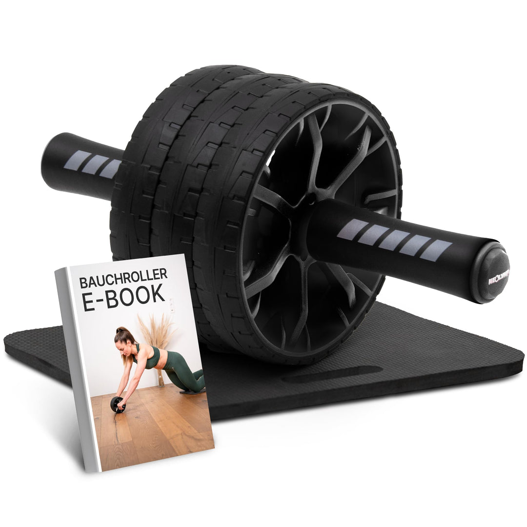 NEOLYMP Bauchtrainer für Zuhause mit Knieauflagen Matte und Bauchroller Videoübungen - Bauchmuskeltr
