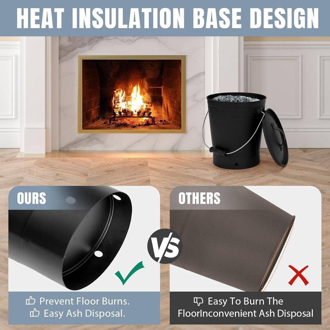 INNO STAGE Ash Eimer mit Deckel und Holzgriff Kohleschaufel, Aschenträger Pail Kamin Werkzeuge, Feue