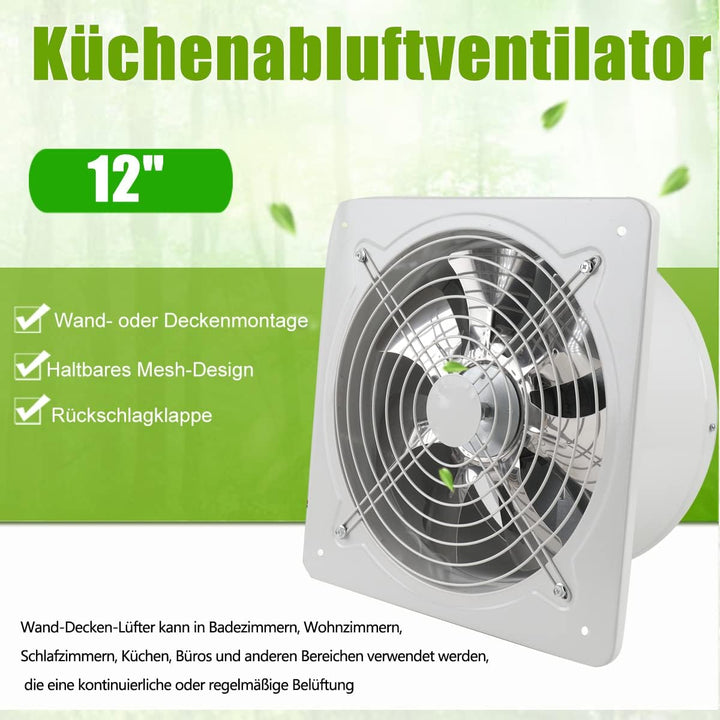 ECUTEE 120W 12" Küchenabluftventilator 2650 m³/h Abluftventilator 300mm Axialventilator Küchenabluft
