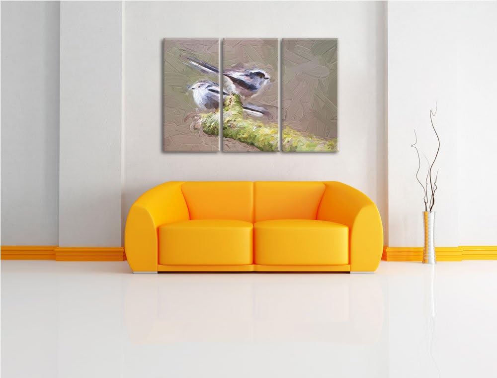 zwei Schwanzmeisen auf einem Ast NewArt 3-Teiler Leinwandbild 120x80 Bild auf Leinwand, XXL riesige