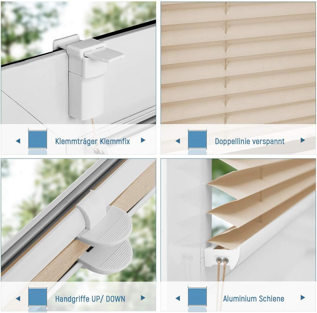Allesin Plissee ohne Bohren Plissees Klemmfix Creme 35x80cm(BxH), Plisseerollo Faltrollo mit Klemmtr