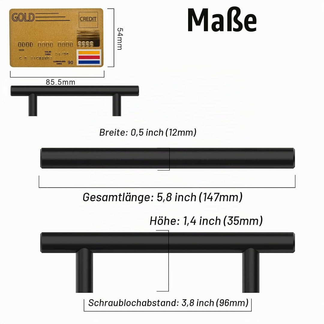 Amerdeco 12 Stück Möbelgriffe Edelstahl Schwarz Schrankgriffe Küchengriffe 96mm Lochabstand Schublad