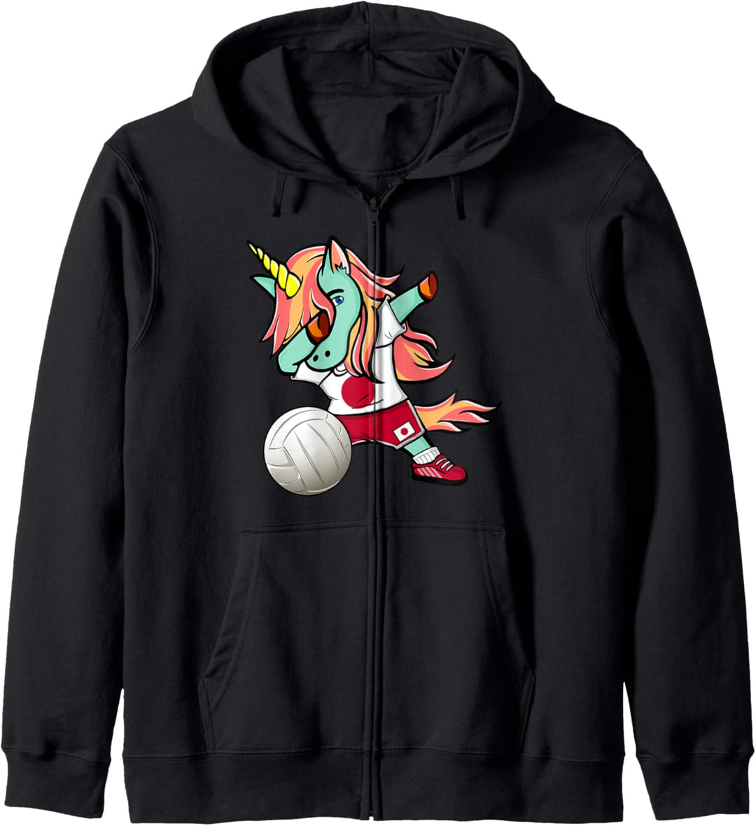 Lustiger Dabbing Einhorn Japan Volleyball Japanische Flagge Kapuzenjacke