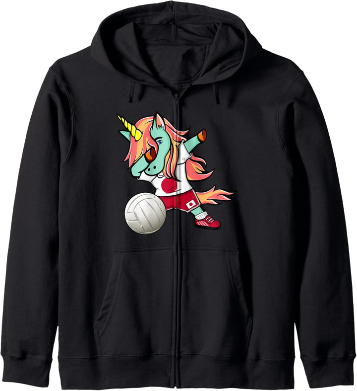 Lustiger Dabbing Einhorn Japan Volleyball Japanische Flagge Kapuzenjacke