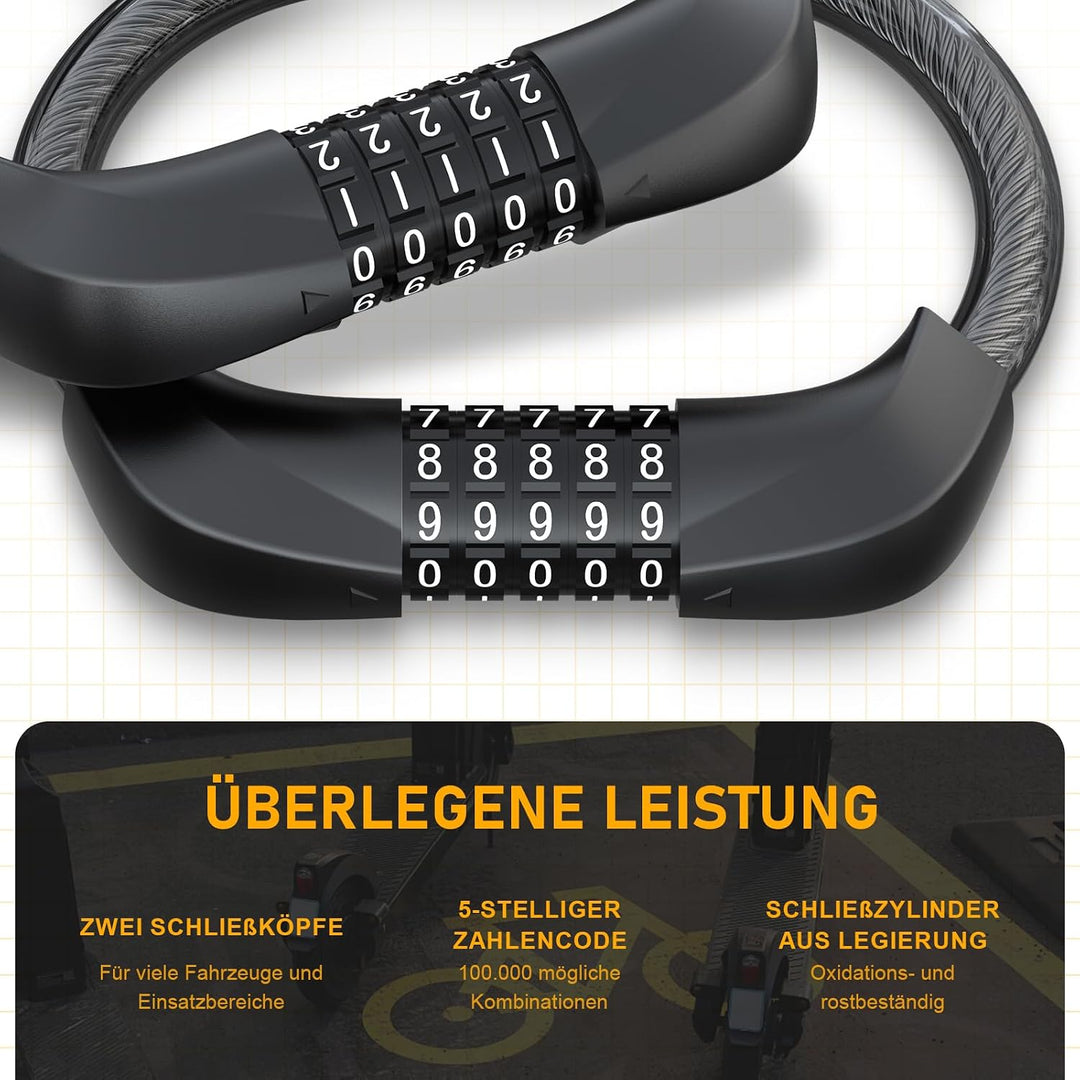 Honszex E Scooter Schloss, 5-stellig Kabel Schloss für E Scooter/Roller, Handschellenschloss, Zahlen