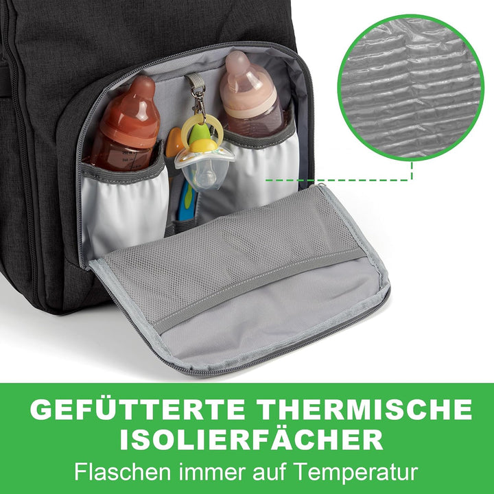 Brisby Wickelrucksack gross - Wickeltasche kinderwagen mit isoliertes Frontfach, Babytasche mit Wick
