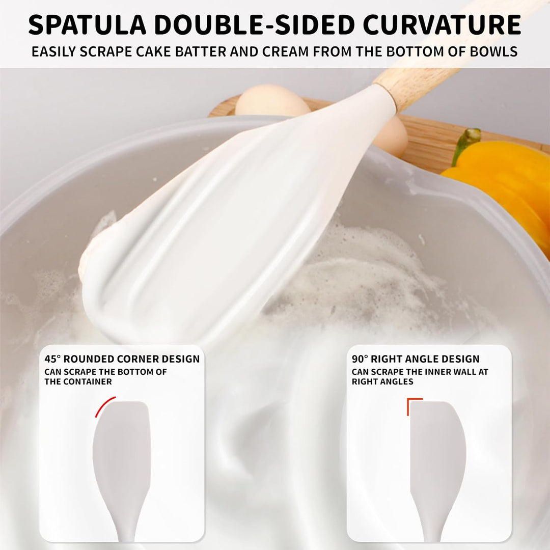 BASVII Küchenhelfer Set Silikon - 12 Stück Küchenutensilien Set aus Silikon und Holzgriffen, Hitzebe