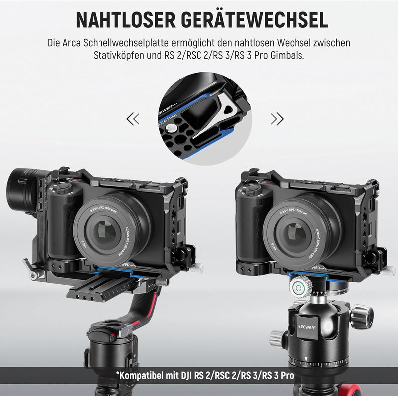 NEEWER ZV-E1 Käfig Cage mit HDMI Cable Clamp, NATO Schiene 3/8"ARRI Aufnahmebohrungen 1/4"Gewinde, A