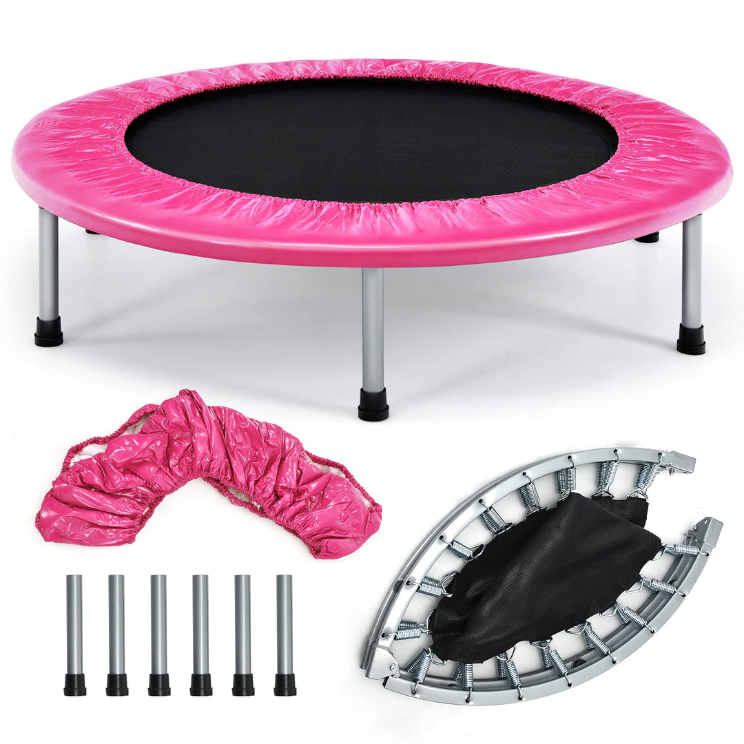 GYMAX Ø97 cm Mini Trampolin klappbar, Fitness Trampolin für Erwachsene & Kinder, Gartentrampolin bis