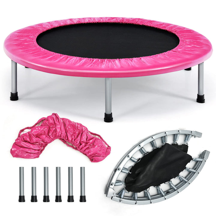 GYMAX Ø97 cm Mini Trampolin klappbar, Fitness Trampolin für Erwachsene & Kinder, Gartentrampolin bis
