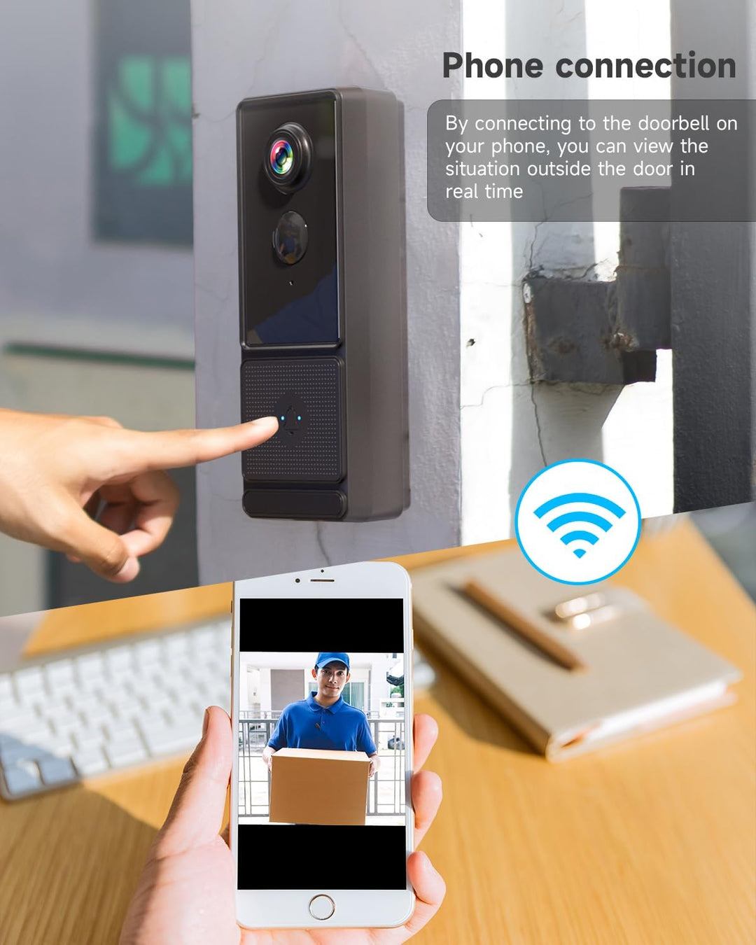 Kabellose WLAN-Türklingel für den Aussenbereich, wasserdicht, 1080P, IPX66, kabellose Türklingel, mi
