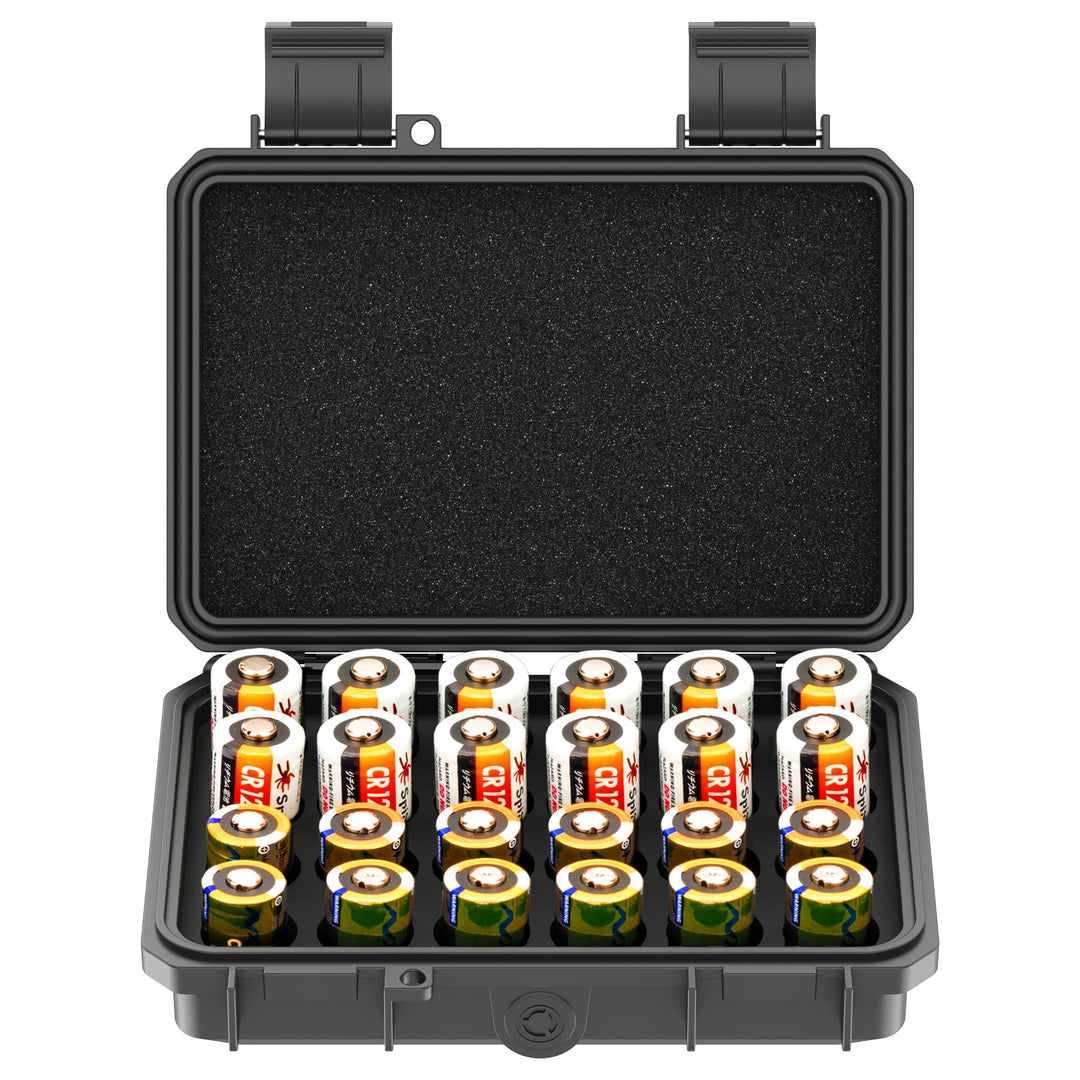 24 Slots CR2 CR123 CR123A Lithium Batterie Organisationskoffer IP67 Wasserdichter Hartschalenkoffer