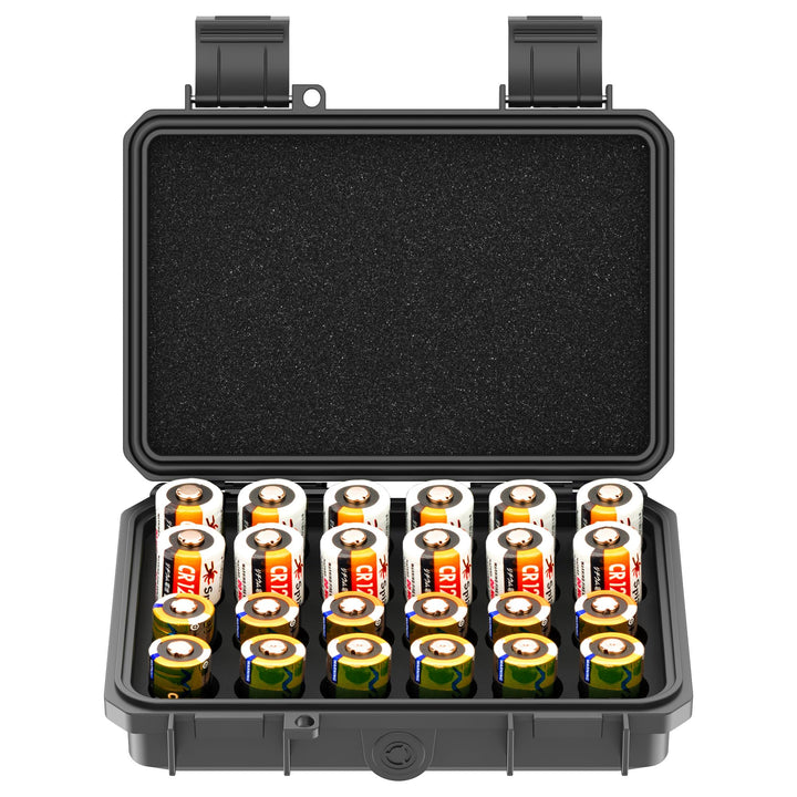 24 Slots CR2 CR123 CR123A Lithium Batterie Organisationskoffer IP67 Wasserdichter Hartschalenkoffer