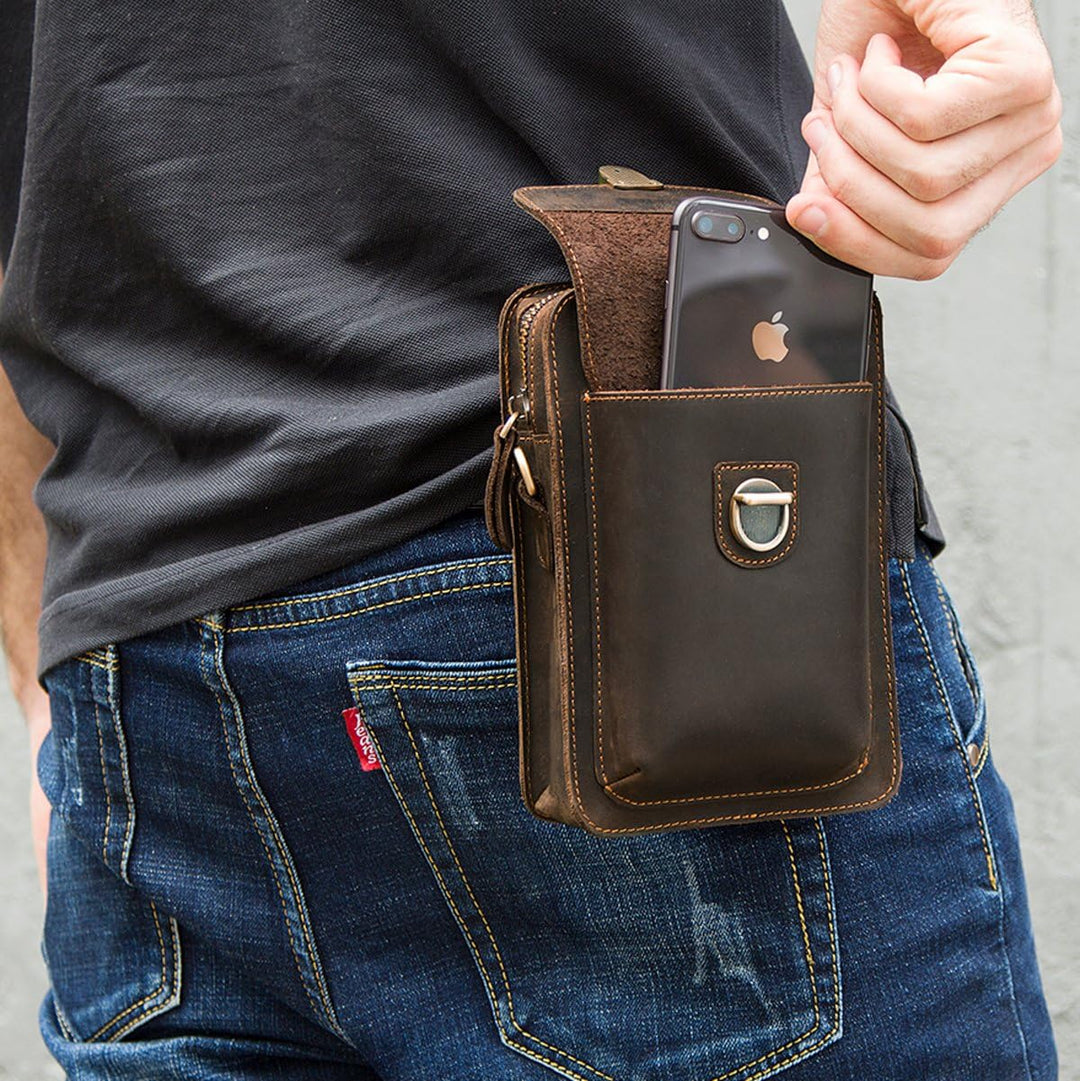 CONTACTS Echtes Leder Herren Kleine Messenger Taillentasche Gürteltasche Telefon Brieftasche Geldbör