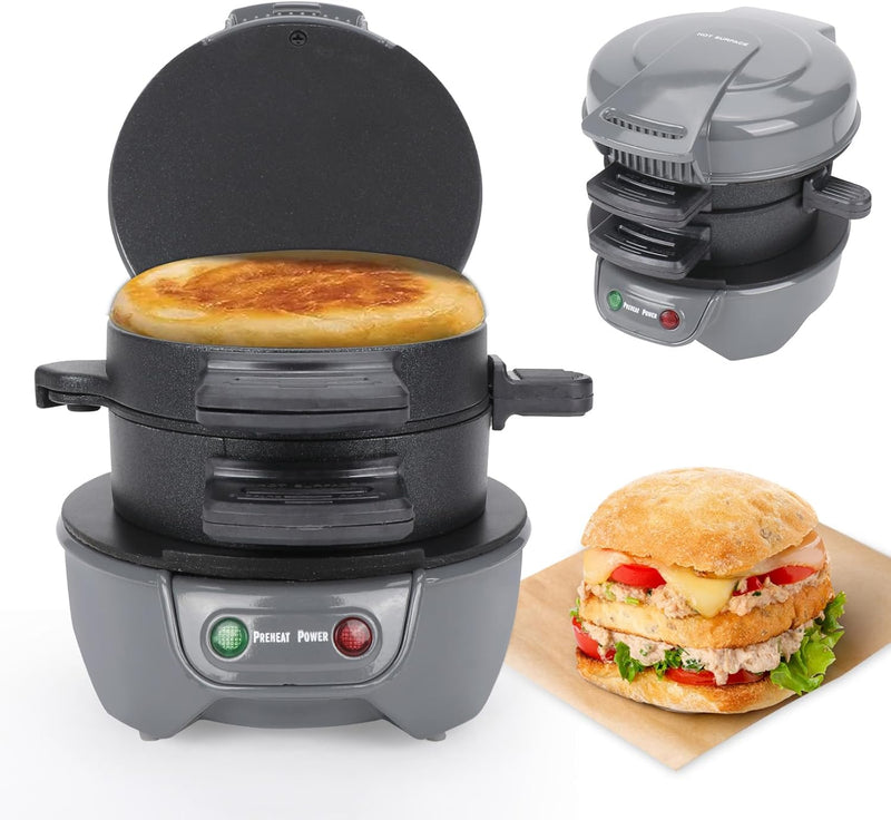 Sandwich Toaster Burger Maker mit Eierringe und Zeitschaltuhr, Effiziente Antihaft Heizplatten, Spül