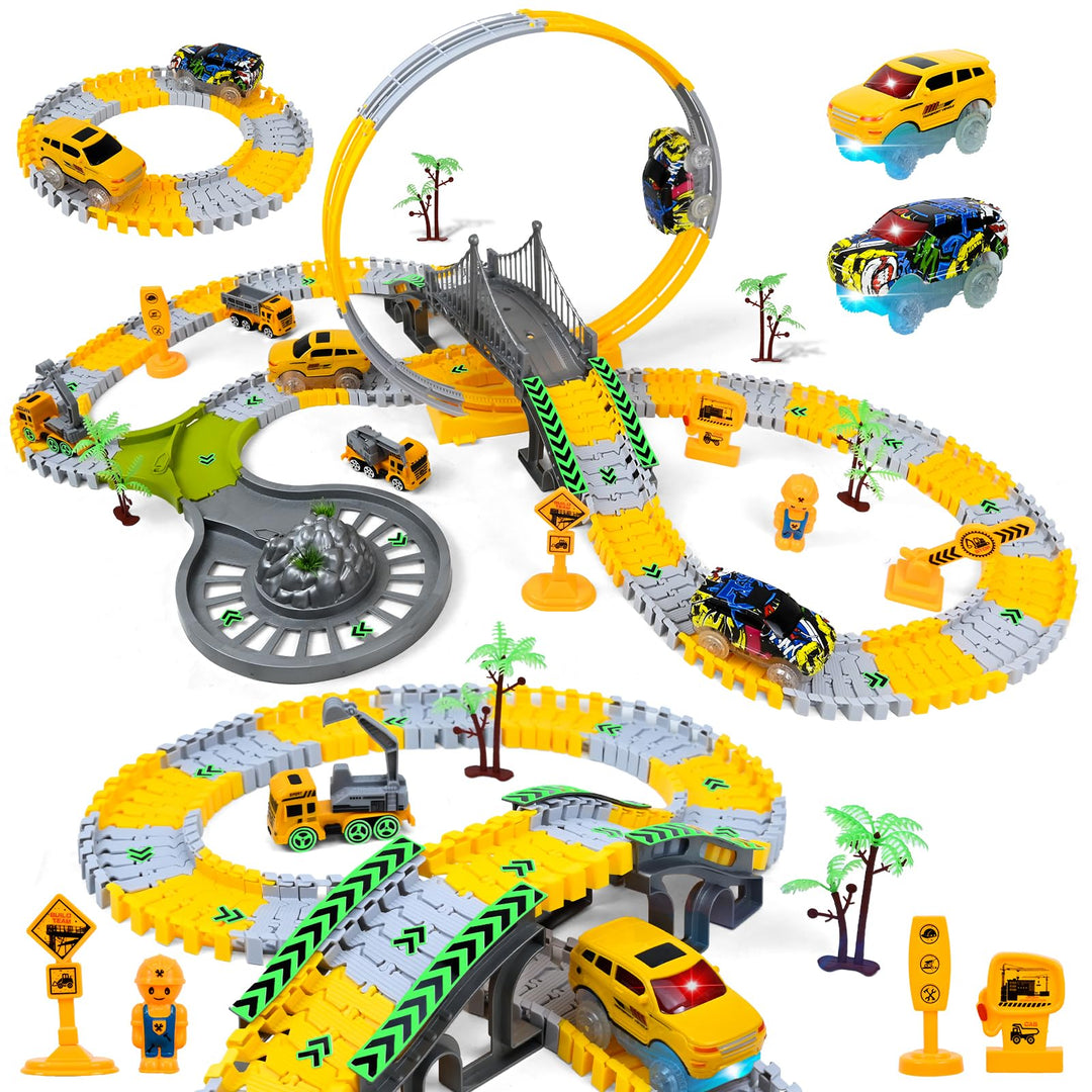 Autorennbahn, Rennbahn, Spielzeugautos Autobahn, 6 Autos Spielzeug, mit Bagger Spielzeug und Elektro