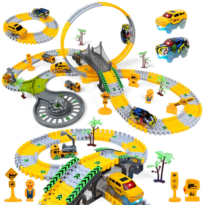 Autorennbahn, Rennbahn, Spielzeugautos Autobahn, 6 Autos Spielzeug, mit Bagger Spielzeug und Elektro