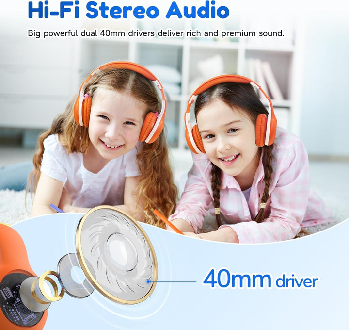 EarFun Bluetooth Kopfhörer Kinder, 85/94dB Lautstärkeregelung, HiFi Sound, HD-Mikrofon, 40 Std Akku,