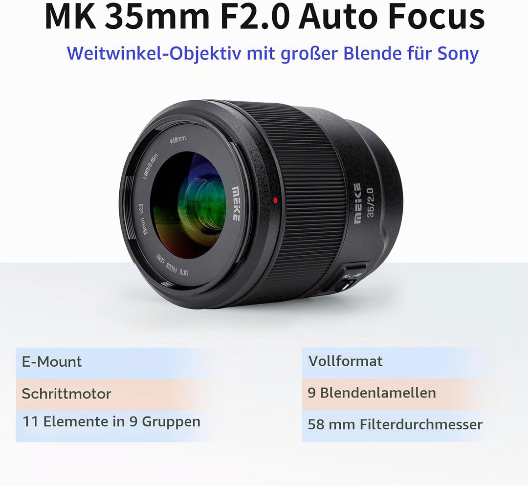Meike 35mm F2.0 Vollformat-AF-STM-Objektiv (Schrittmotor) mit grosser Blendenöffnung, Autofokus und