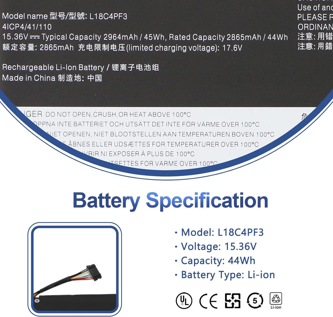 15.36V 45Wh L18C4PF3 L18C4PF4 Laptop Battery Compatible with Lenovo ideapad C340-14API C340-14IML C3