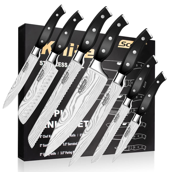SCOLE® Messerset, Ultra Scharfes Küchenmesser Set 7-teilig, Japanisches Deutsch 1.4116 Edelstahl Mes