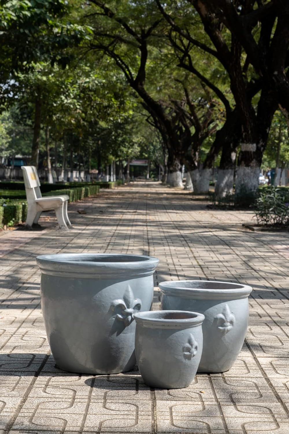 Pflanzgefäss Blumentopf Übertopf Fleur de LYS mit Lilie Keramik Blau Weiss Grau glasiert absolut Fro