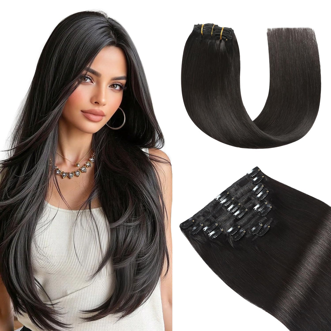YILITE Clip in Extensions Echthaar 50cm 100% Echthaar Extensions Clip 20 Zoll 8 Stück 120g Unsichtba