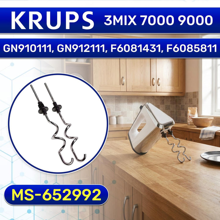 2 Stück Knethaken Handmixer mit Originalcode MS-652992 für Krups Handrührgerät 3Mix 7000 9000 GN9101