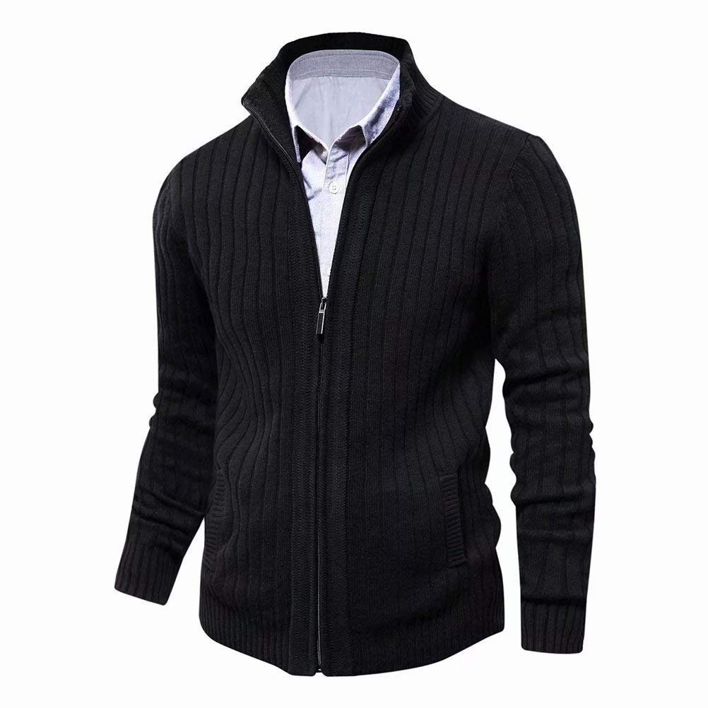 AOLI RAY Herren Strickjacke mit Reissverschluss Cardigan Stehkragen Pullover Feinstrike Sweaters mit