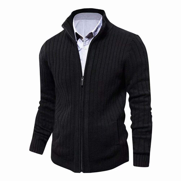 AOLI RAY Herren Strickjacke mit Reissverschluss Cardigan Stehkragen Pullover Feinstrike Sweaters mit