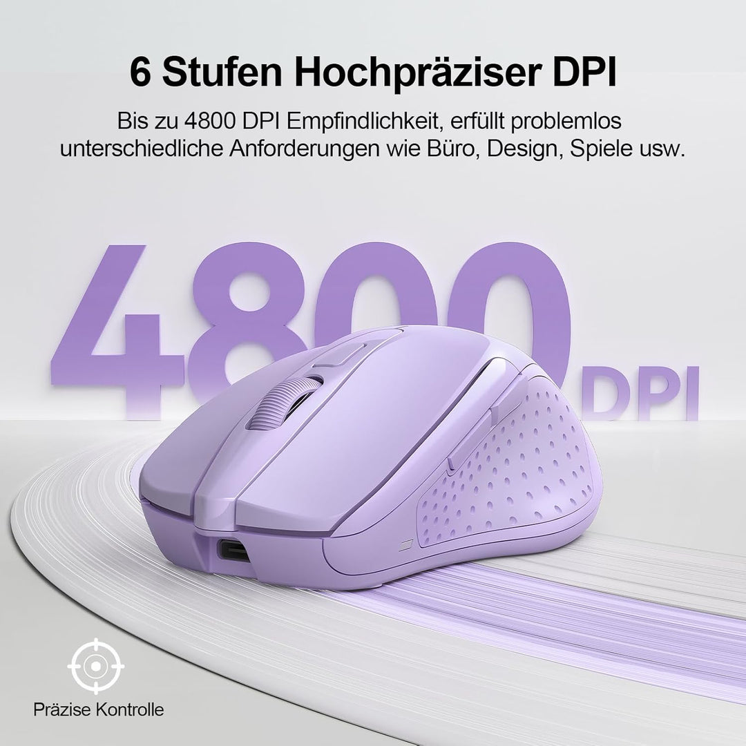 TECKNET Bluetooth Maus, Wiederaufladbare Maus Kabellos(DREI Modi: BT 5.0/3.0 + 2.4G), 4800 DPI, Ergo