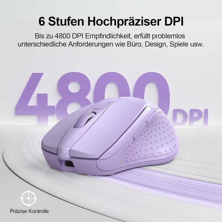TECKNET Bluetooth Maus, Wiederaufladbare Maus Kabellos(DREI Modi: BT 5.0/3.0 + 2.4G), 4800 DPI, Ergo