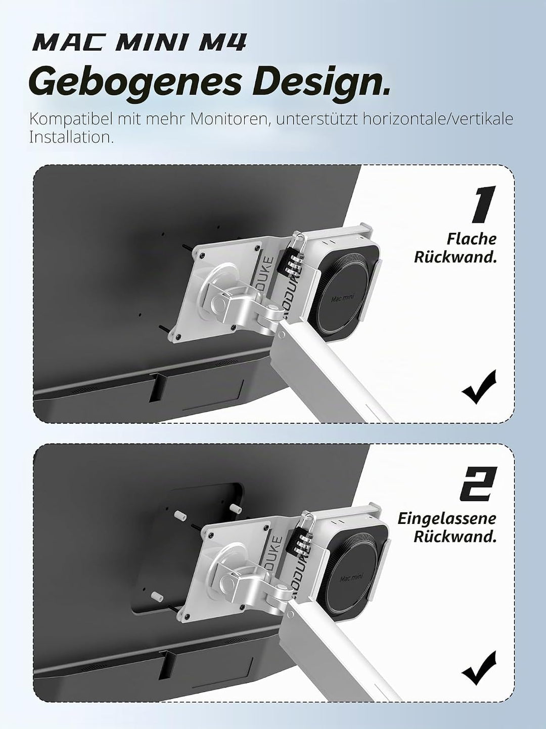 Aluminum Alloy 2024 Mac Mini M4 with Combination Lock Security Bracket, Compatible with VESA Hole Mo