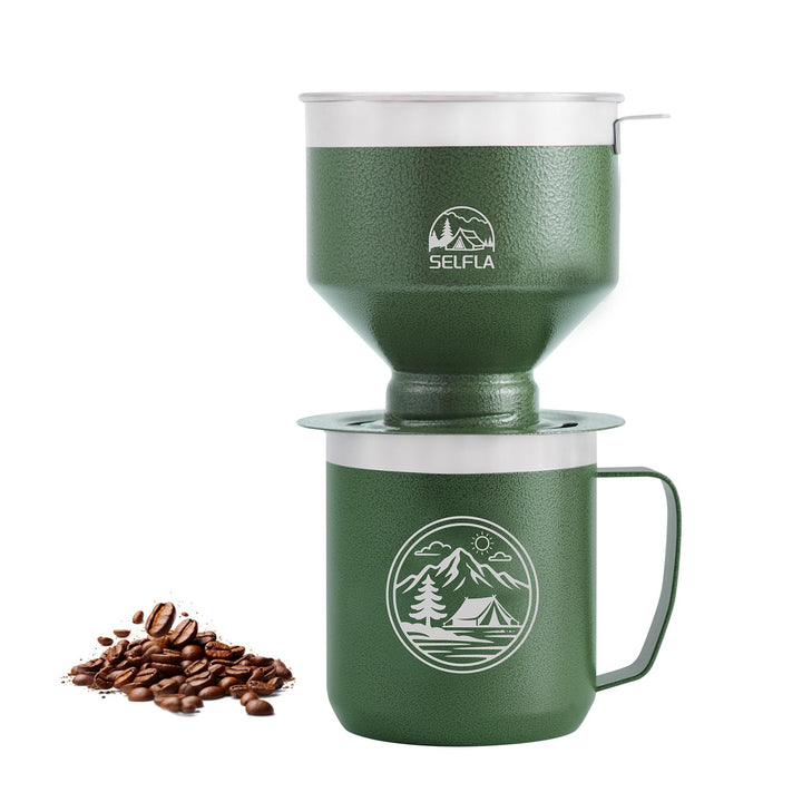 Edelstahl-Kaffeetropfer-Set, Outdoor-Kaffeetropfer, Wiederverwendbarer Filter & Isolierbecher (473ml