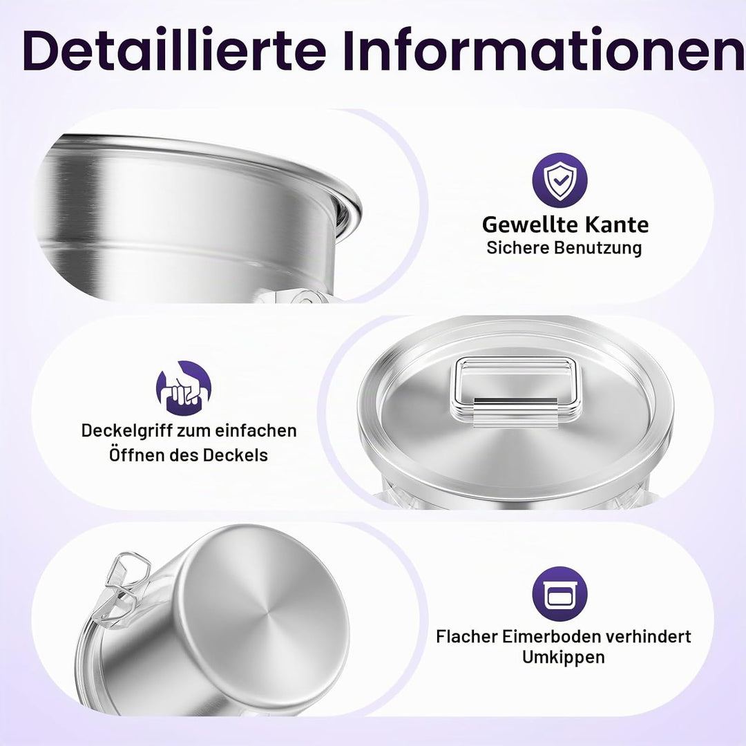 6L Luftdichter Eimer mit Deckel, Lebensmittel Küche Edelstahl Eimer Küche Getreidebehälter, Edelstah