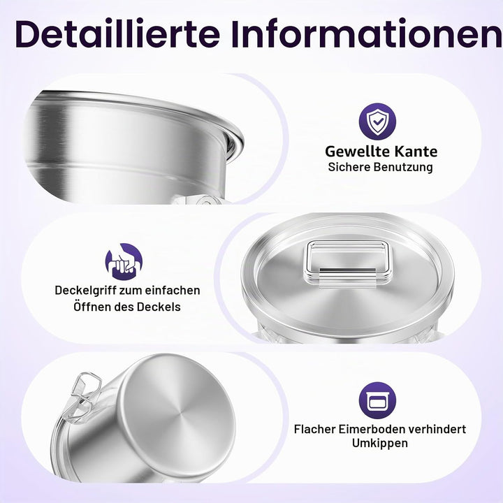 Edelstahl Getreidebehälter 6L/12L/21L/33L Edelstahl Aufbewahrungseimer mit Deckel und Griff, Küche L